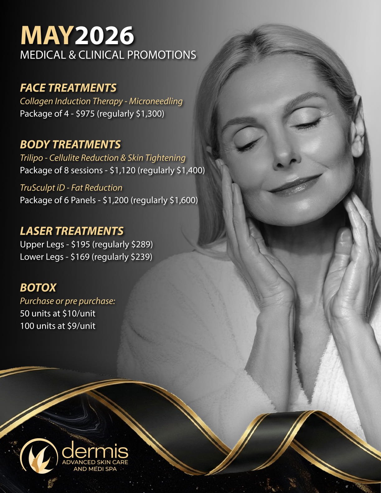 May 2026 Medical and Clinical Promotions at Dermis Advanced Skin Care — Face Treatments, Laser, Botox, and Product Specials